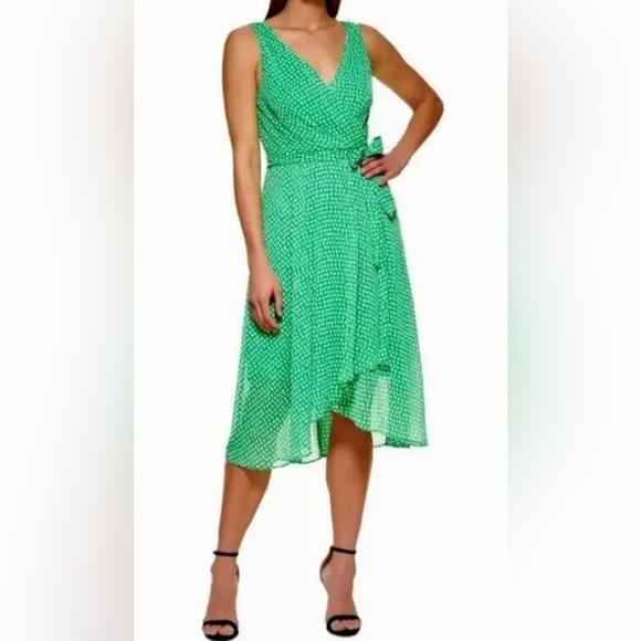 DKNY Floral Green & White Chiffon Tie Dress Size 8 NWT - Picture 1 of 7